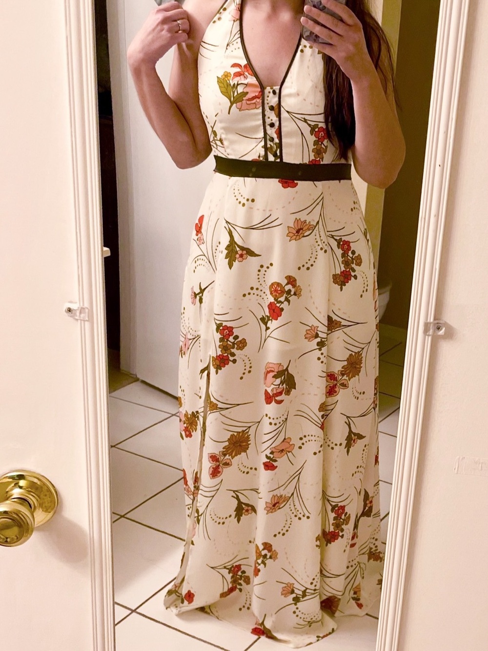 NWT ModCloth White Floral Nostalgia Queen Halter Maxi Dress - Women